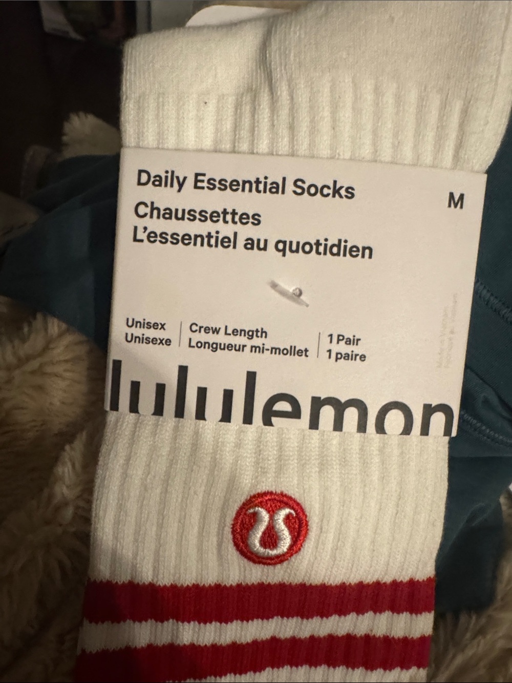 lululemon athletica White Crew Socks with Red Stripe Accent